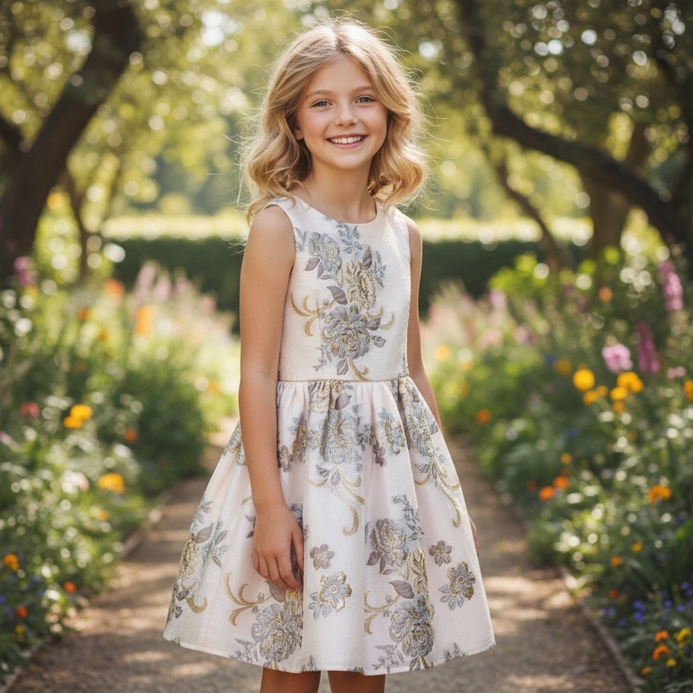 NWT Pink & Violet Girls Brocade Floral Dress Easter Spring Summer Wedding Formal